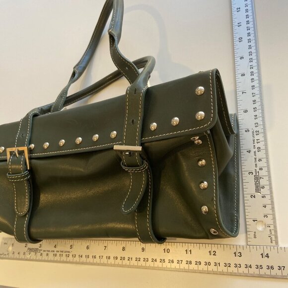 Claudia Firenze Genuine Leather Green Studded Handbag Buckle Straps snap closure - Picture 7 of 10